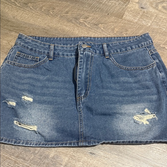 SHEIN Blue Distressed Denim Mini Skirt - Picture 1 of 2